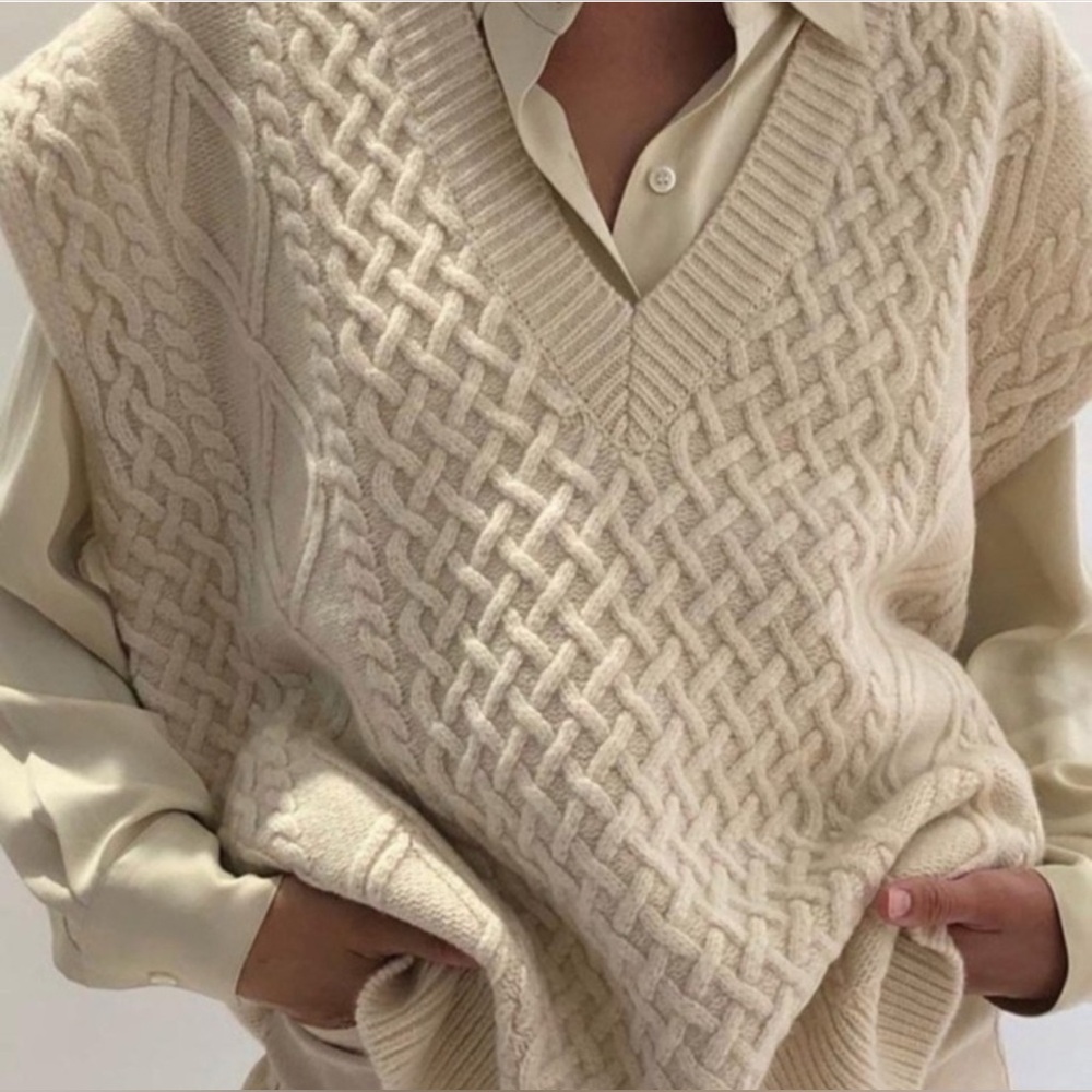 Frankie Shop Beige Cable Knit Sweater Vest